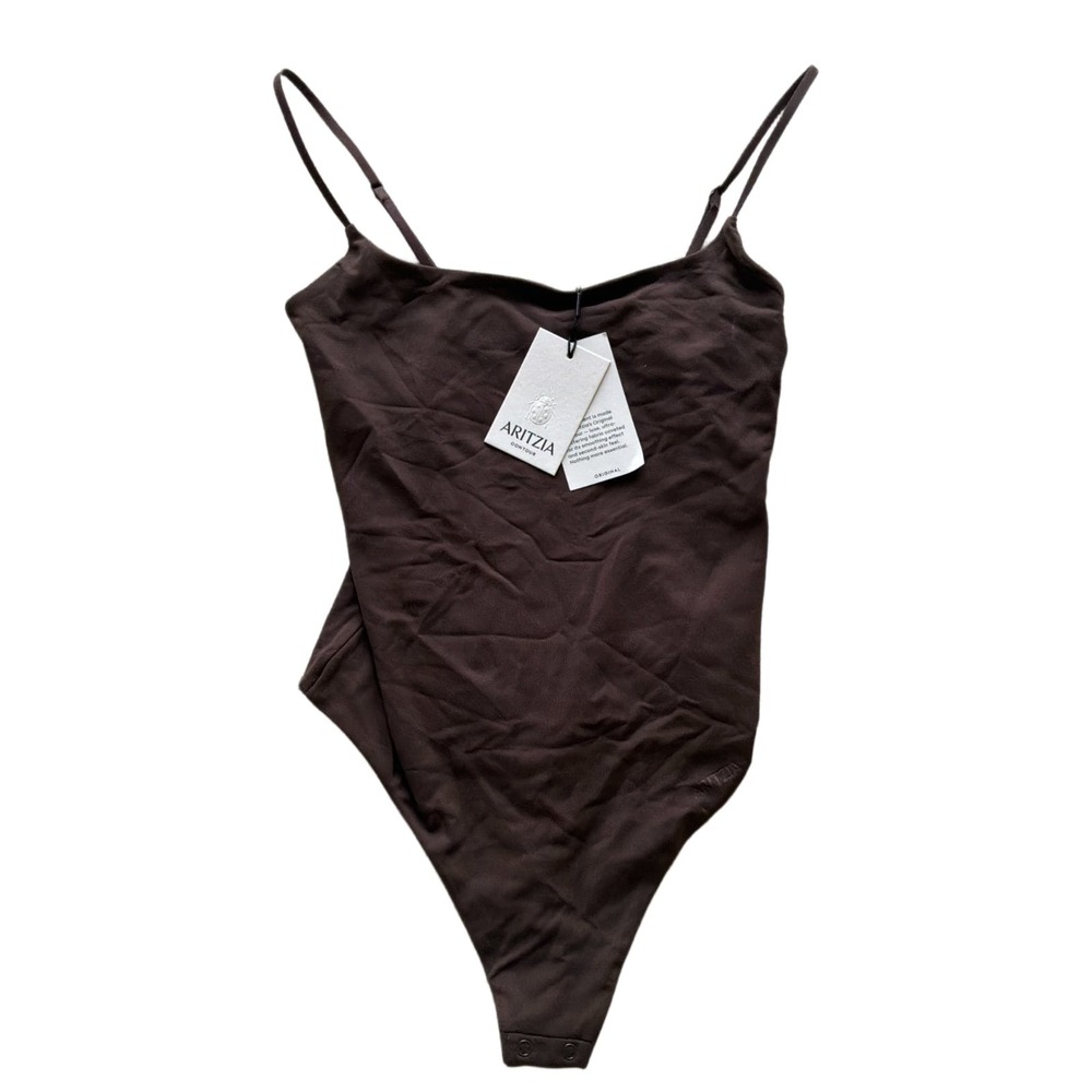 Aritzia Contour Cami Bodysuit Womens S Rich Mocha Brown Square Neck NWT